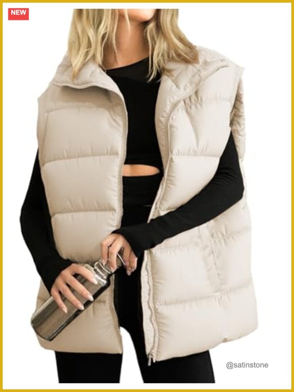 Women's Quilted Puffer Vest Stand Collar Sleeveless Zipper Winter Gilet Jacket - Picture 1 of 6